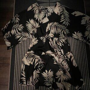 Tropical Leaf Print Kimono Sleeve Tunic Dress / Cover-Up